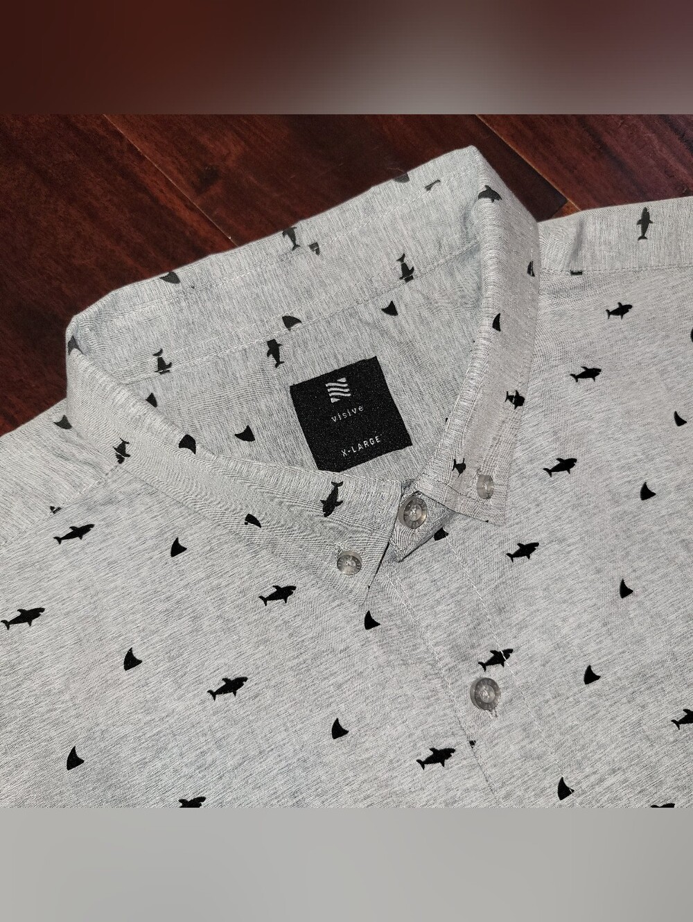 Visive Short-Sleeve Button-Down Shirt with Fish Print Gray Black Size Mens XL